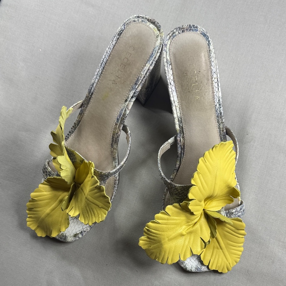 CECELIA NEW YORK Yellow Floral‎ Slip-On Mules